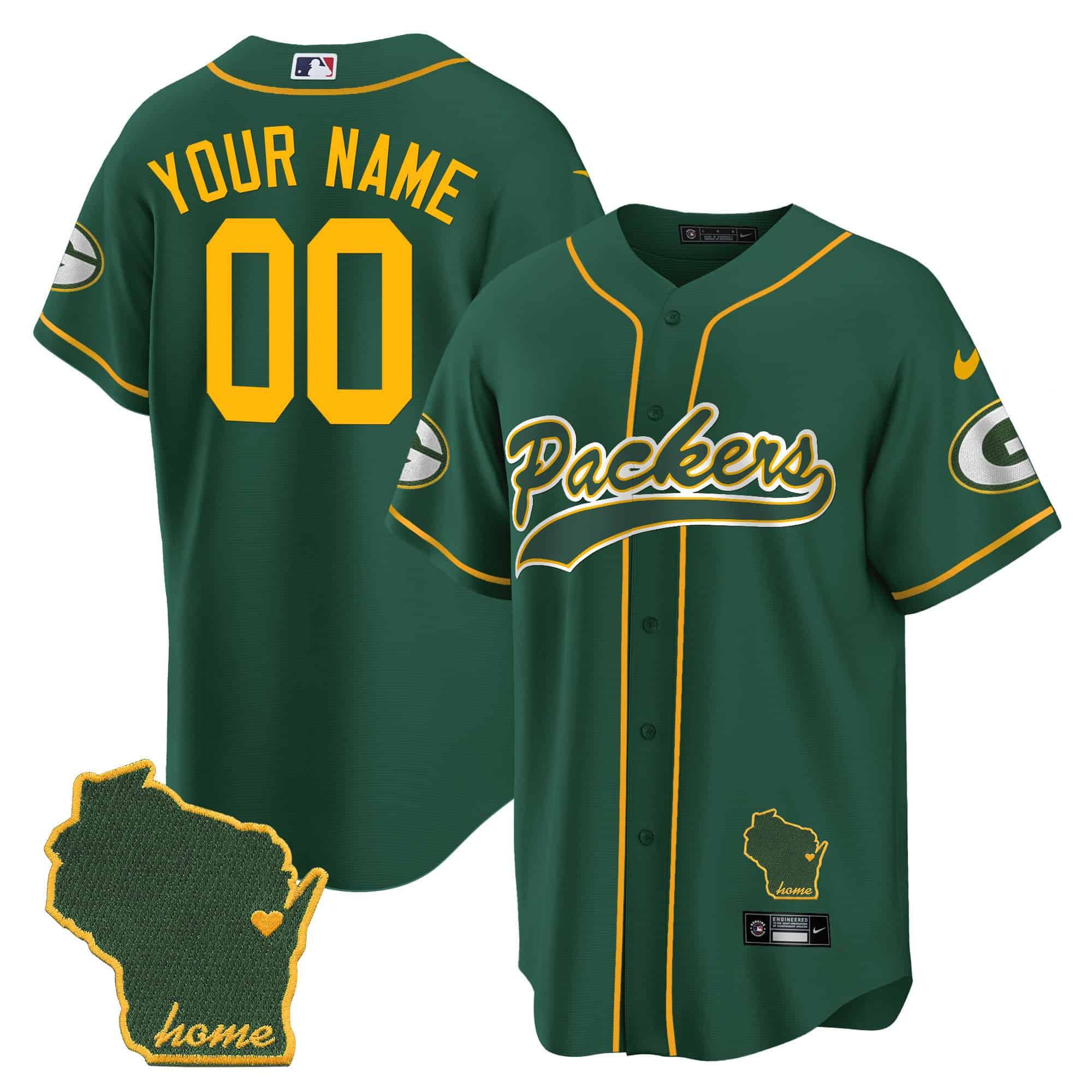 Men Green Bay Packers Green 2024 Nike Home Patch Baseball Custom NFL Jersey style 1->customized nfl jersey->Custom Jersey
